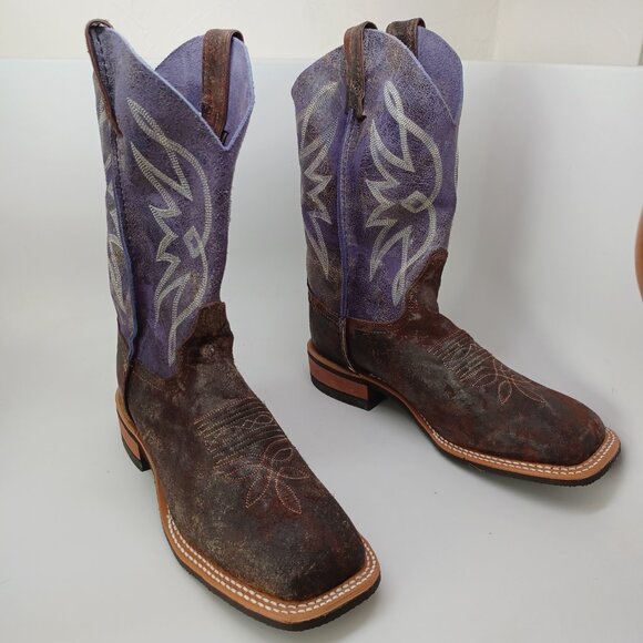 Justin Boots Brown Purple Leather Western Cowgirl Rodeo Womens 8.5 NEW - Picture 8 of 15